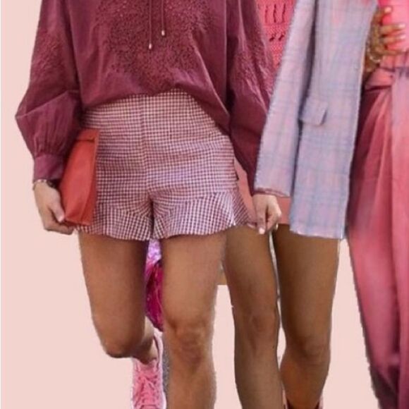 Twik Plaid Red And Whit High Waist Bermuda Retro shorts M - Picture 3 of 10